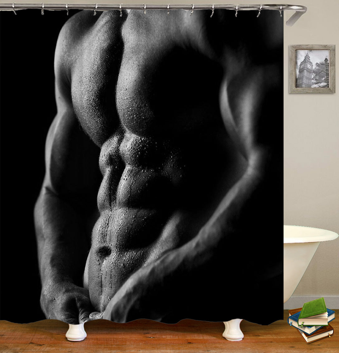 Shirtless Man Shower Curtain, Sexy Muscular Male Bathroom Curtain