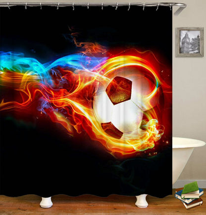 Flame Soccer Ball Shower Curtain | Soccer Shower Curtain