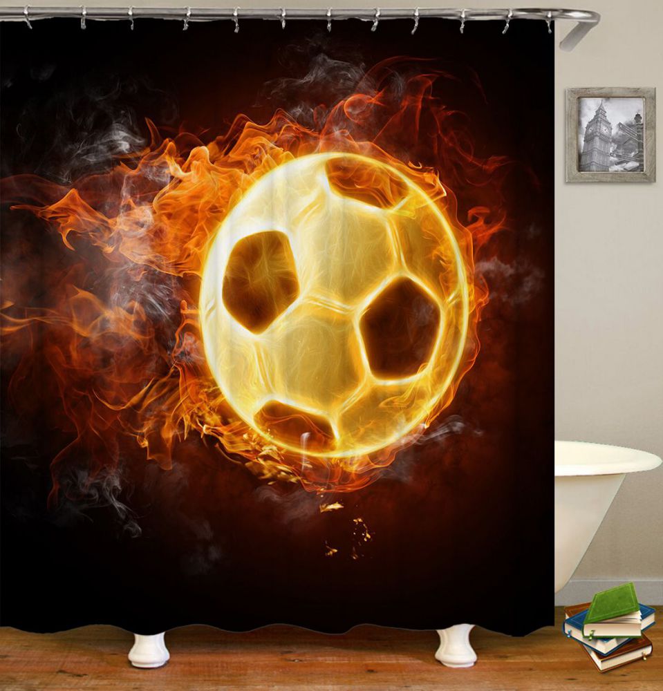 Flame Soccer Ball Shower Curtain | Soccer Shower Curtain