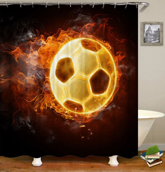 Flame Soccer Ball Shower Curtain | Soccer Shower Curtain