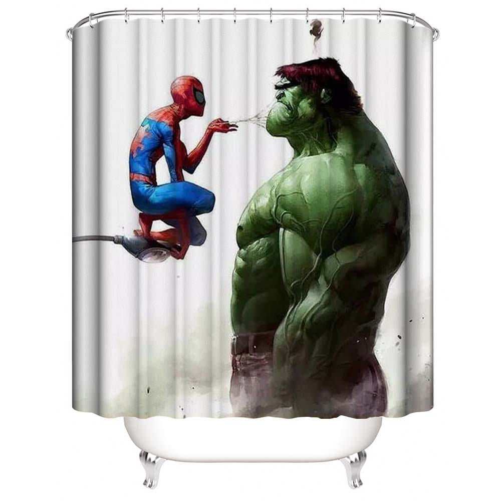 Hulk and Spiderman Shower Curtain, Comic Cartoon Bathroom Decor