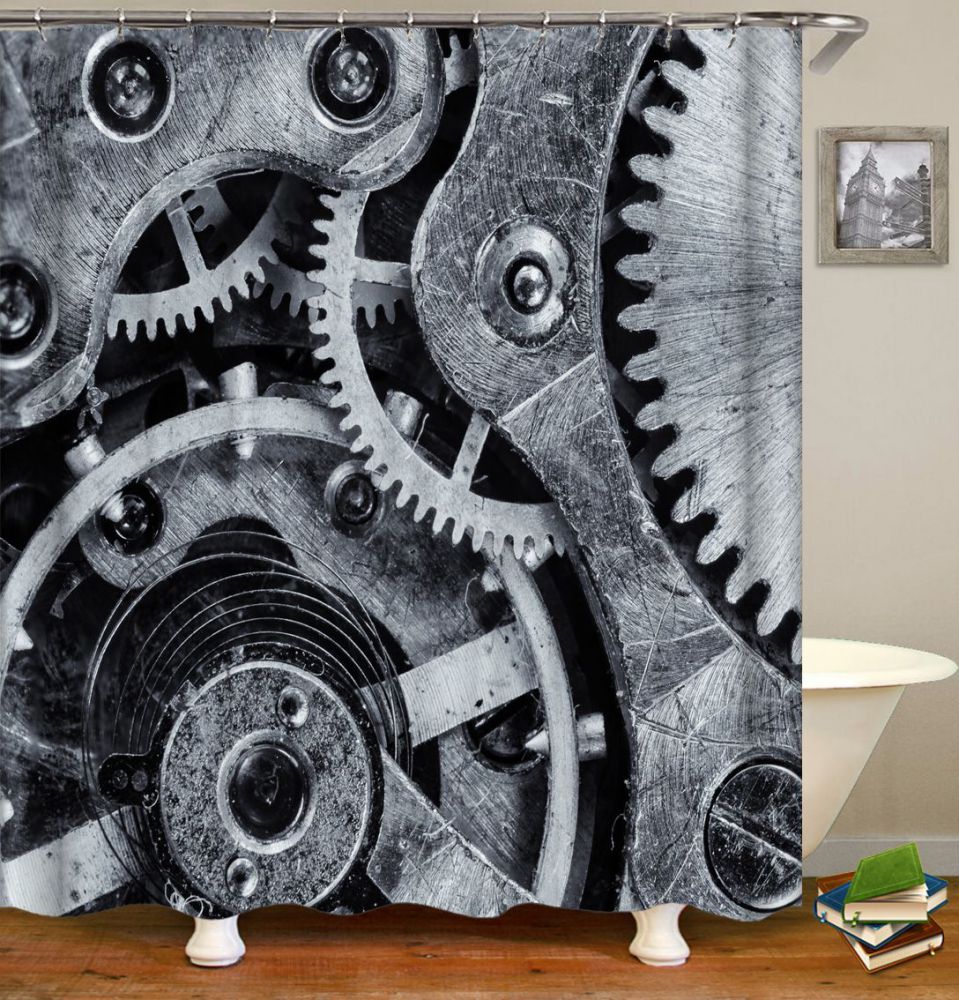 Steampunk Attrited Mechanical Gear Shower Curtain | Gear Bathroom Curtain