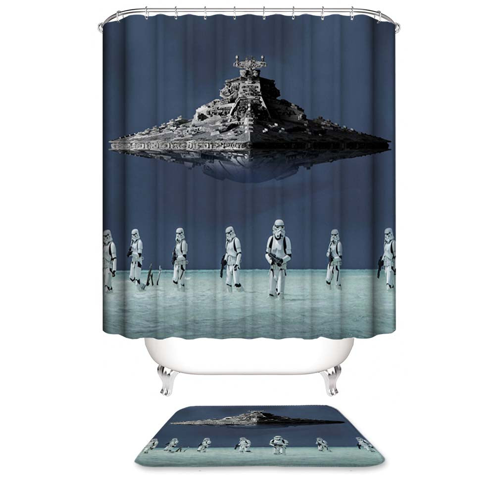 Stormtroopers and Spacecraft Star Wars Shower Curtain, Science Fiction Bathroom Decor