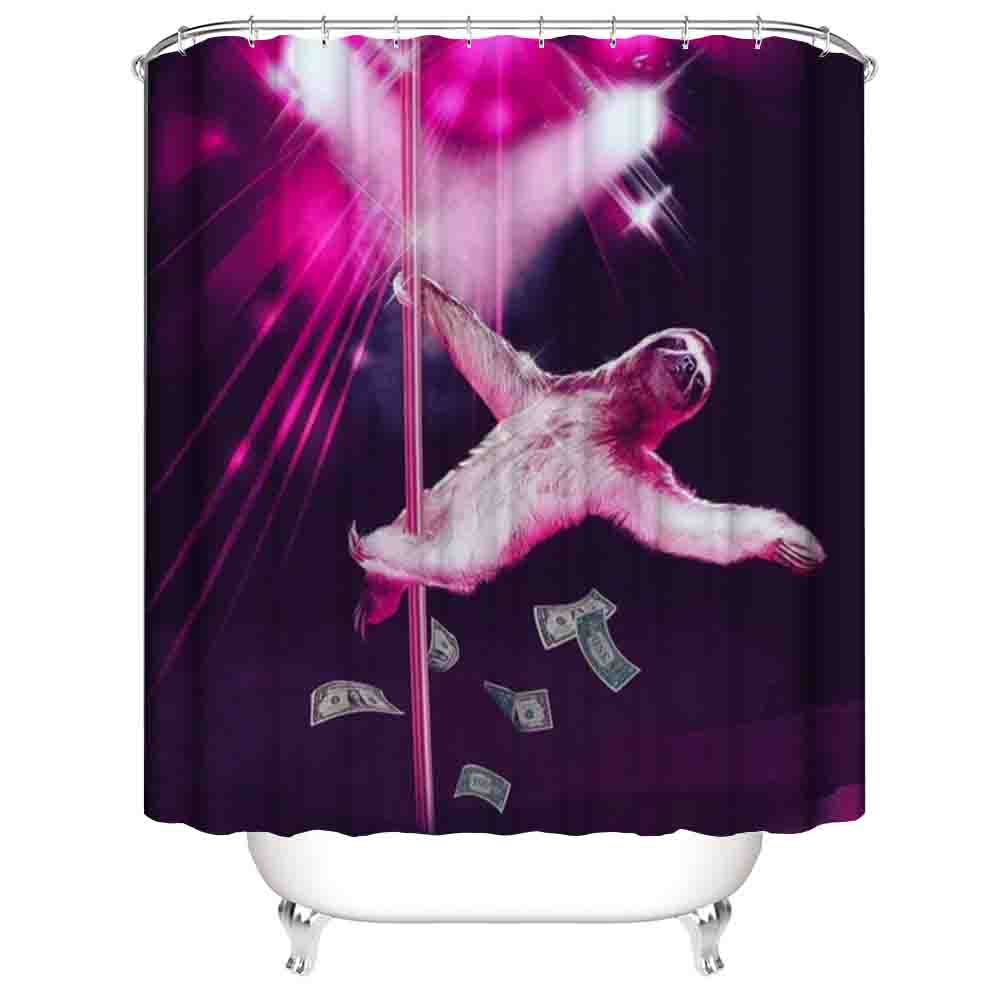 Pink Dancing Pole Stripper Sloth Shower Curtain | Funny Sloth Bathroom Curtain