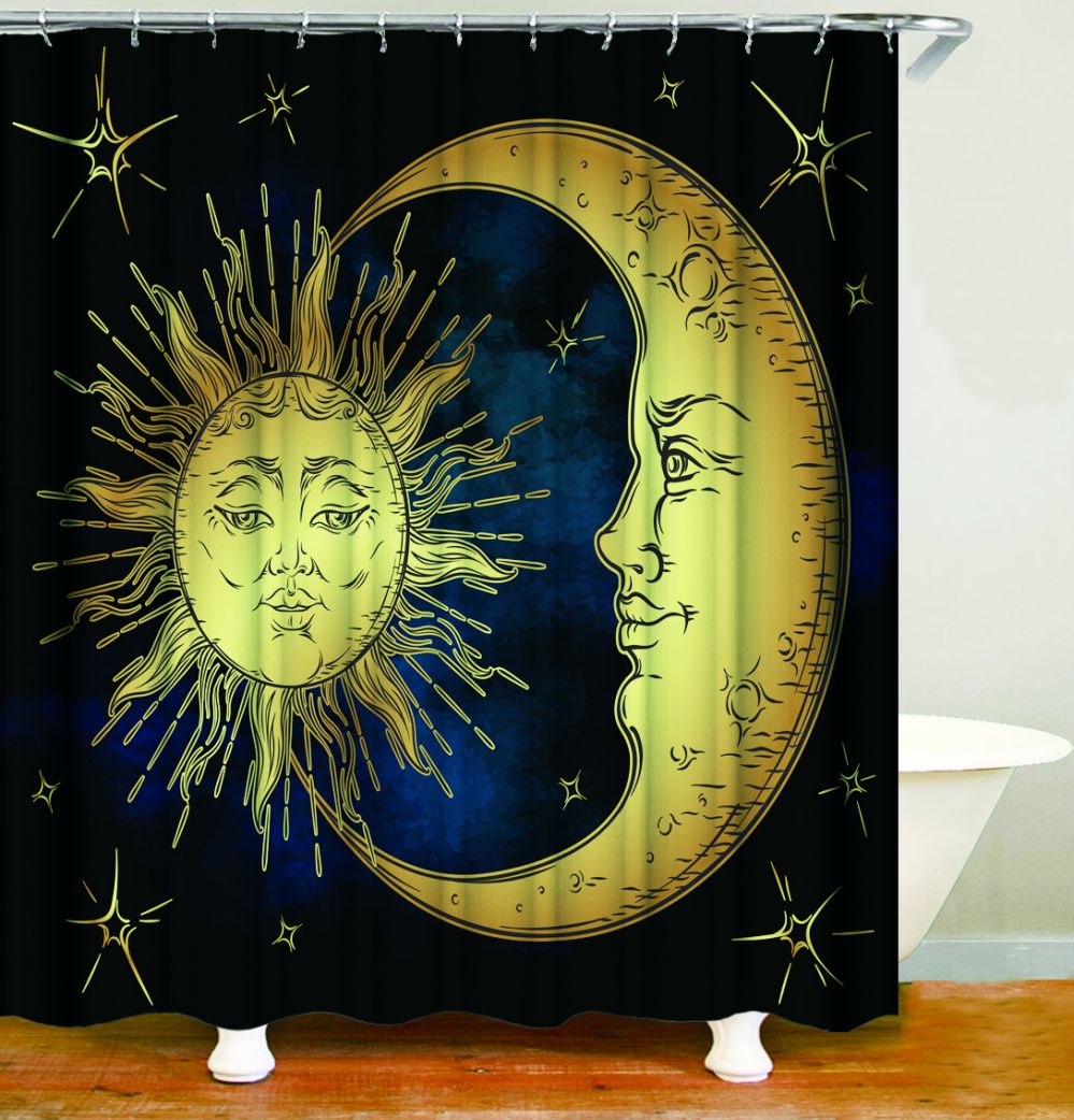 Cartoon Sun and Moon Shower Curtain | Moon and Sun Shower Curtain