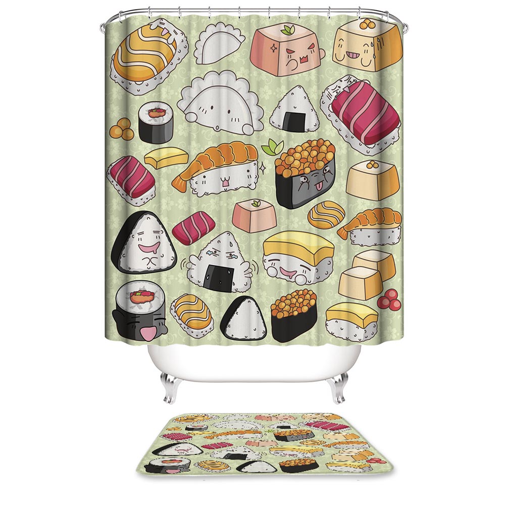 Cute Cartoon Sushi Shower Curtain | Cartoon Sushi Shower Curtain