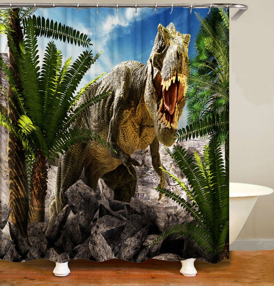 T Rex Shower Curtain, Waterproof, Dinosaur Bathroom Decor – warmthone