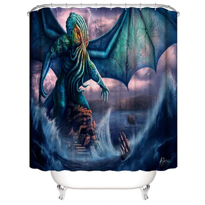 Weird Green Octopus Monster The Call of Cthulhu Shower Curtain | Killstar Cthulhu Shower Curtain