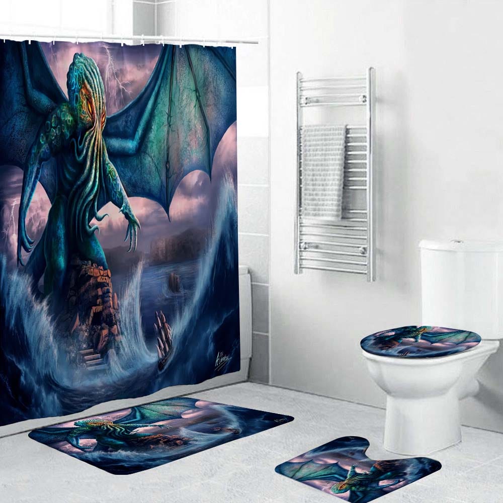 Weird Green Octopus Monster The Call of Cthulhu Shower Curtain | Killstar Cthulhu Shower Curtain