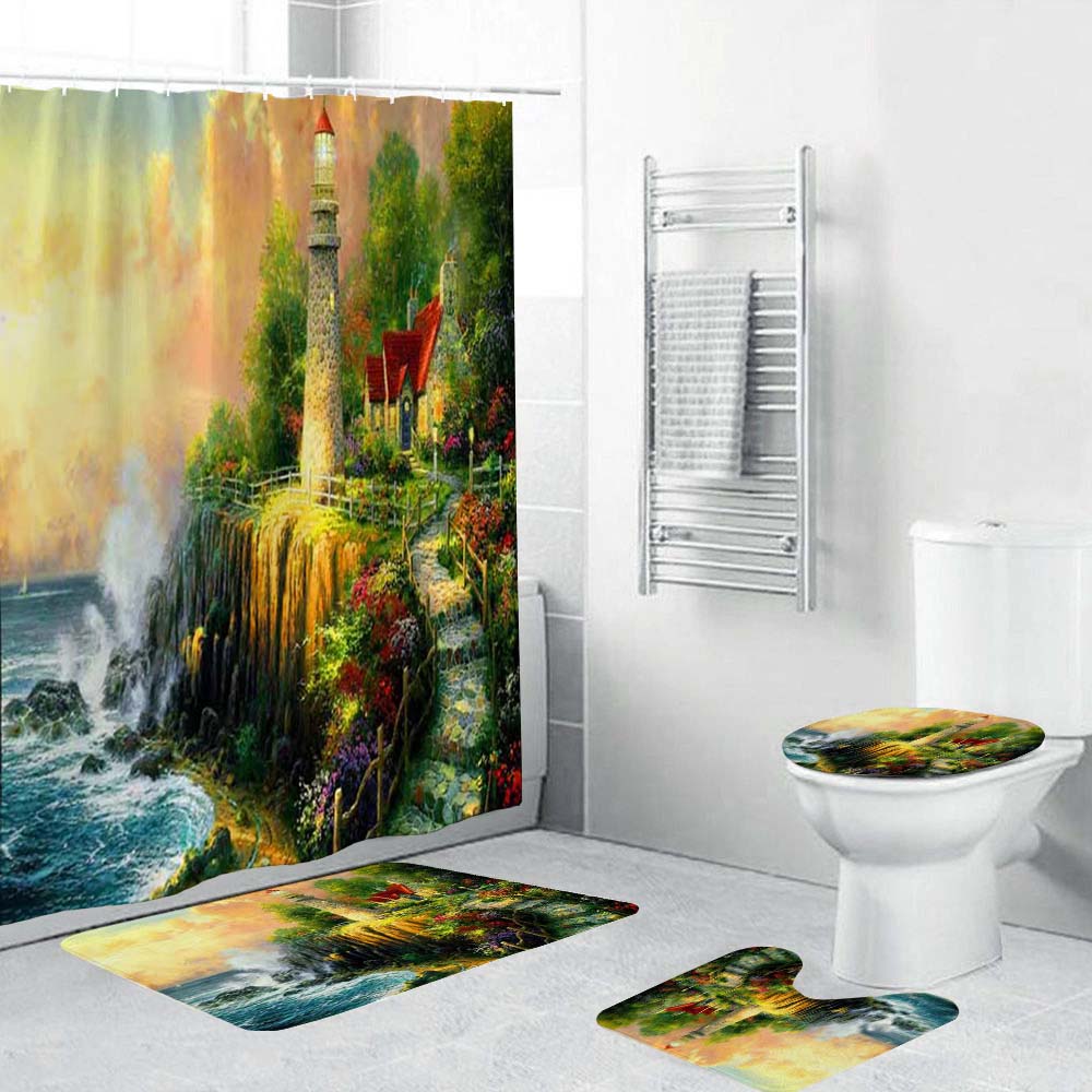 Thomas Kinkade Lighthouse Shower Curtain, The Light of Peace Bathroom Curtain