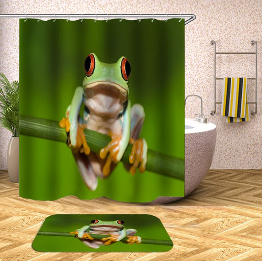 Green Rainforest Tree Frog Shower Curtain | Cute Tree Frog Bathroom Curtain