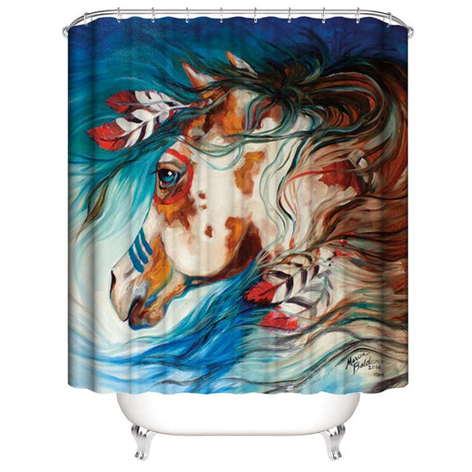 Indian War Horse Shower Curtain, Oil Painting Style Horse Bathroom Decor
