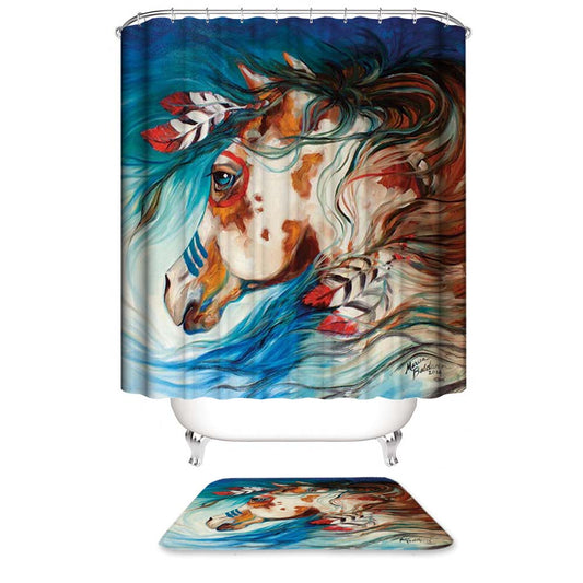 Indian War Horse Shower Curtain, Oil Painting Style Horse Bathroom Decor