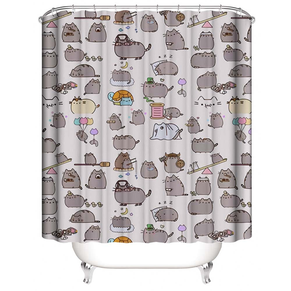 Pusheen Shower Curtain, Various Memes Cute Cat Bathroom Curtain – warmthone