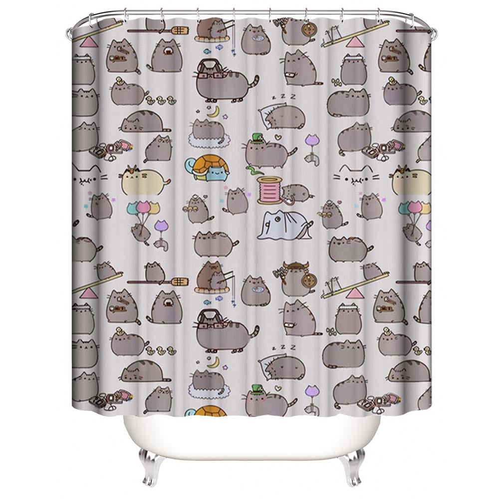 Pusheen Shower Curtain, Various Memes Cute Cat Bathroom Curtain