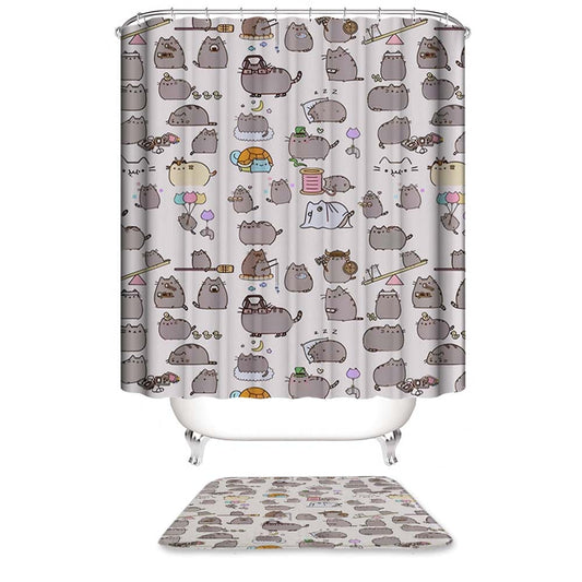 Pusheen Shower Curtain, Various Memes Cute Cat Bathroom Curtain