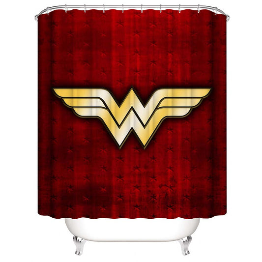 Wonder Woman Shower Curtain, W Logo Symbol Bathroom Curtain