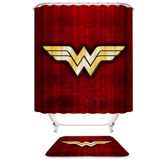 Wonder Woman Shower Curtain, W Logo Symbol Bathroom Curtain
