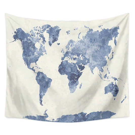 Watercolor Blue World Map Tapestry