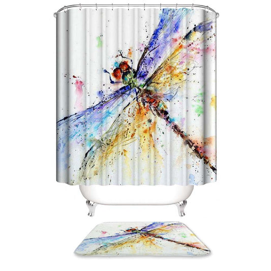 Watercolor Dragonfly Shower Curtain, Watercolor Art Dragonfly Bathroom Decor