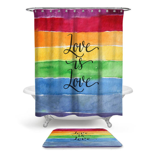 Watercolor Rainbow Love Is Love Pride Shower Curtain | Watercolor Rainbow Love Gay Shower Curtain