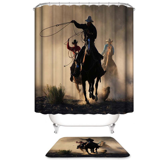 Country Cowboy Riding Horse Western Cowboy Shower Curtain | Western Themed Shower Curtain