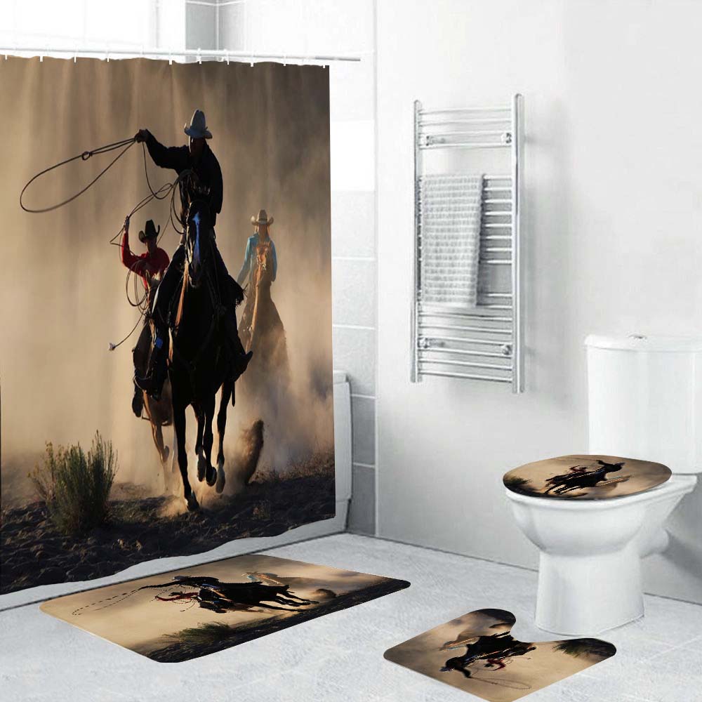 Country Cowboy Riding Horse Western Cowboy Shower Curtain | Western Themed Shower Curtain