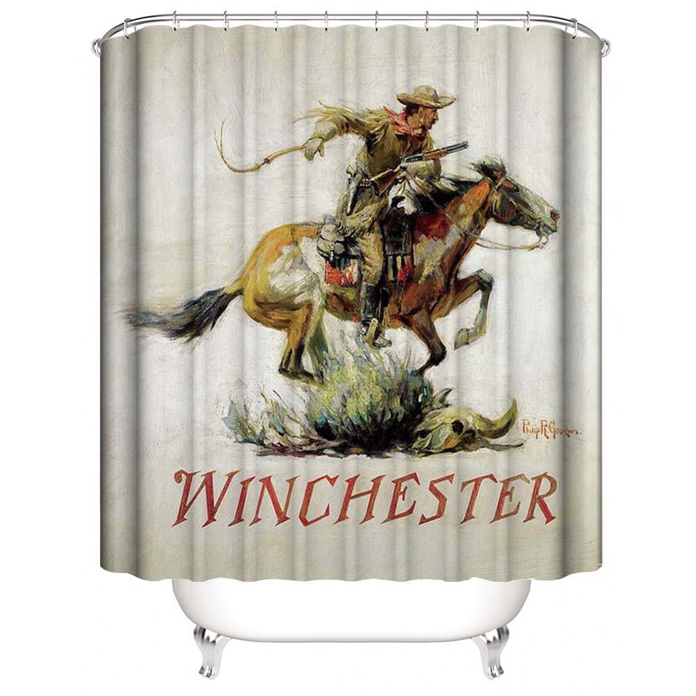 Winchester Horse and Rider Shower Curtain, Western Themed Cowboy Bathroom Decor