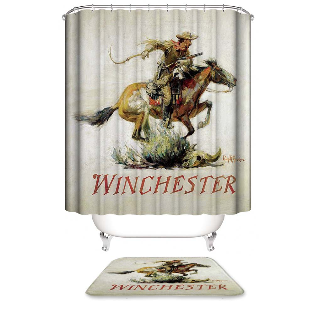 Winchester Horse and Rider Shower Curtain, Western Themed Cowboy Bathroom Decor