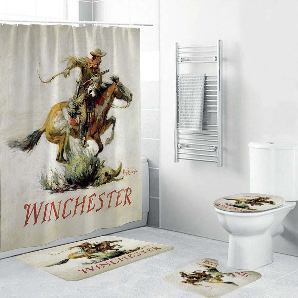 Winchester Horse and Rider Shower Curtain, Western Themed Cowboy Bathroom Decor