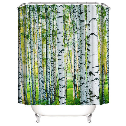 White Birch Forest Shower Curtain, Birch Tree Fabric Shower Curtain