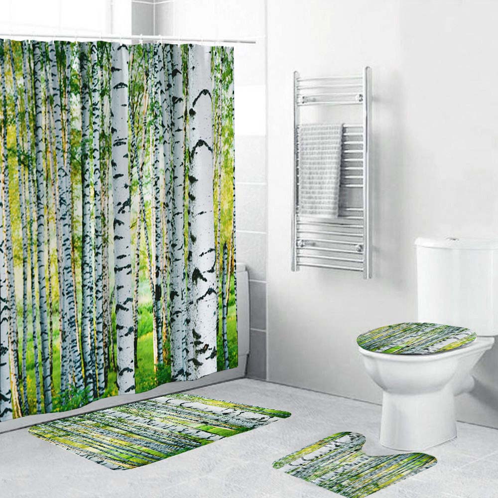 White Birch Forest Shower Curtain, Birch Tree Fabric Shower Curtain