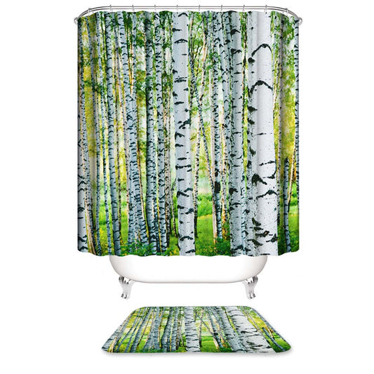 White Birch Forest Shower Curtain, Birch Tree Fabric Shower Curtain