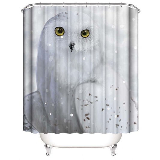 White Owl Fabric Shower Curtain, Owl Bathroom Decor