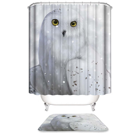 White Owl Fabric Shower Curtain, Owl Bathroom Decor