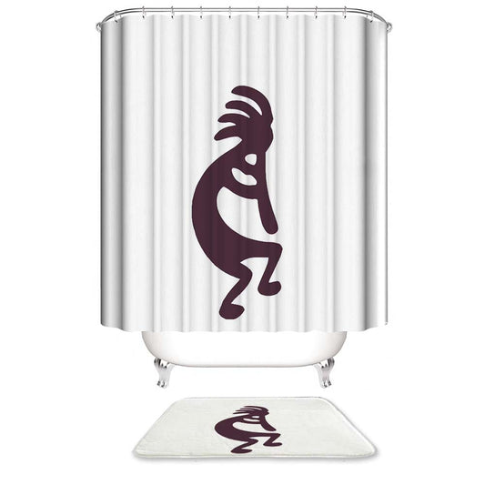 White Simple Humpbacked Flute Player Kokopelli Shower Curtain | Humpbacked Flute Player Shower Curtain