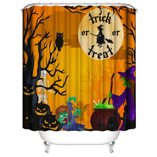 Witches and Zombies at Dusk Halloween Shower Curtain | Dusk Halloween Shower Curtain